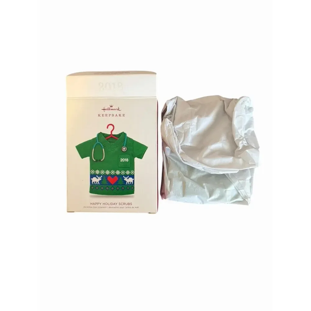Hallmark Ornament Happy‎ Holiday Scrubs Sweater Medical  2018Green Fabric